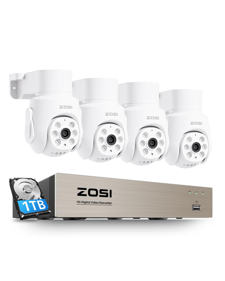 ZOSI Kabelgebunden 2MP PTZ Überwachungskamera Aussen Set mit Audio, 8CH 5MP 1TB DVR, KI Personen-/Au