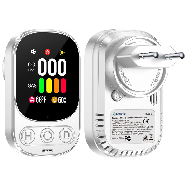 Gas- und CO-Melder mit Stecker für Haus, Gasmelder Gasalarm, Kohlenmonoxidmelder CO-Warnmelder Warne