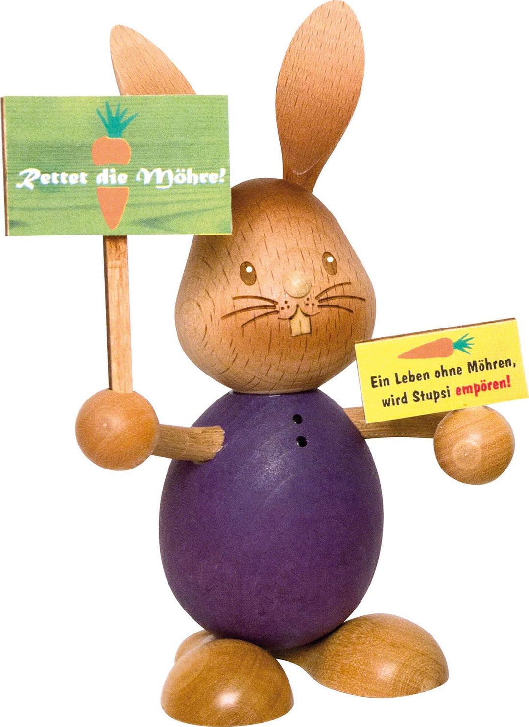 Kuhnert Drechslerei Osterdekoration/Osterhase „Stupsi Demonstrant 11 cm, aus feinstem Holz, für EIN