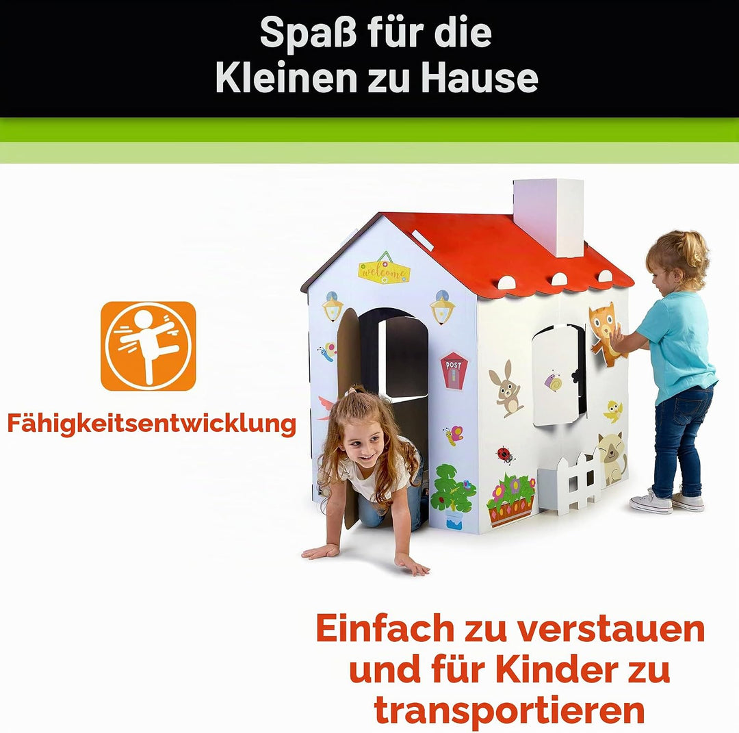 FEBER - Carton House, grosses Spielhaus aus Karton für Kinder, zum Bemalen, Ausmalen und Spielen, mi