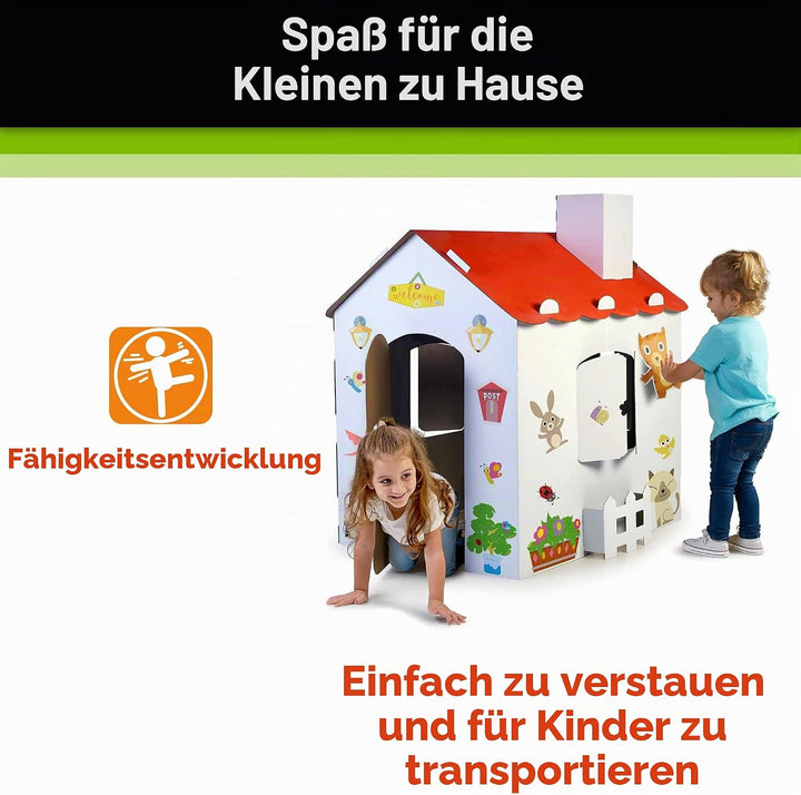 FEBER - Carton House, grosses Spielhaus aus Karton für Kinder, zum Bemalen, Ausmalen und Spielen, mi