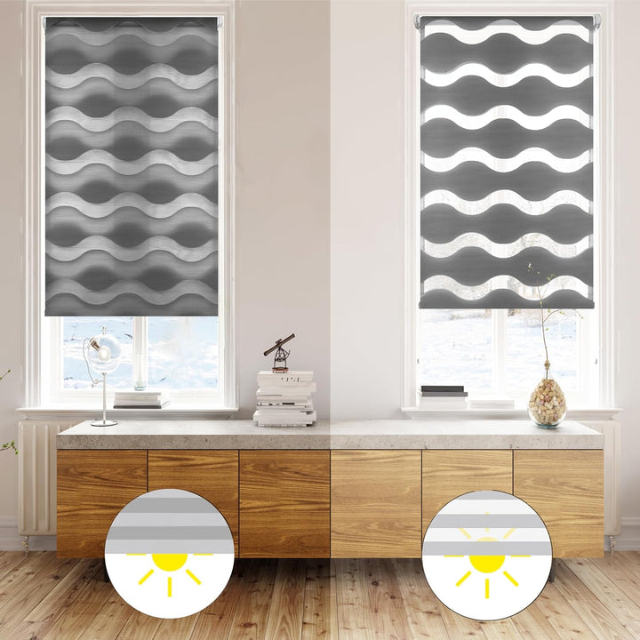 Blindecor - Luna doppelrollo klemmfix ohne bohren, Polyester, Anthrazit - 82 x 150 cm Anthrazit B82