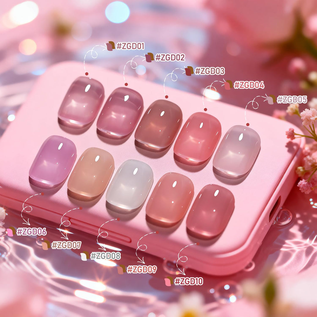 JODSONE Jelly-Nagellack-Set, 10 Farben mit 2 Stück Base- und Top-Coat, schnell trocknend, hochglänze