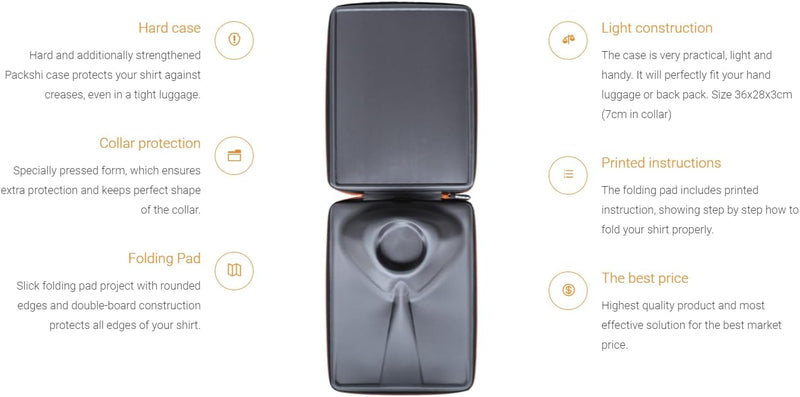 Packshi® - Reiseetui mit Harter Hülle für Hemden mit doppelseitigem Klapp-Pad. Das EINZIGE wirklich