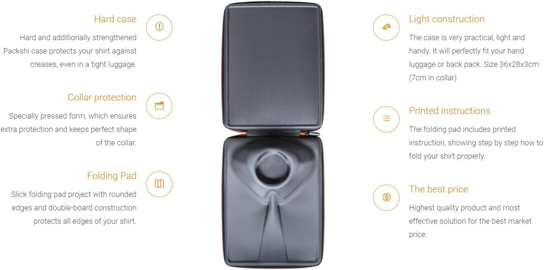 Packshi® - Reiseetui mit Harter Hülle für Hemden mit doppelseitigem Klapp-Pad. Das EINZIGE wirklich