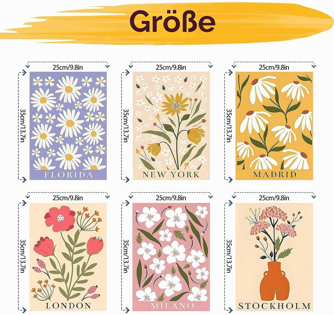 JATOK 6 Stück Malen Nach Zahlen Erwachsene, DIY Blumen für Anfänger, Handgemalt Ölgemälde Leinwand K