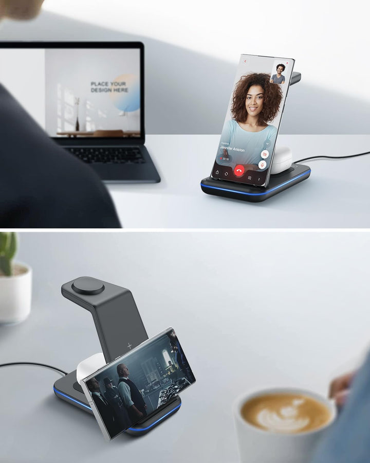 JoyGeek 3 in 1 Induktive Ladestation für Samsung, Wireless Charger für Samsung S25/S24/S23/S22/ZFlip