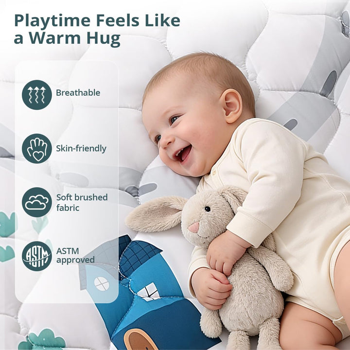 COMOMY Krabbelmatte Baby 127x127 cm, Extra Dicke und Weiche Spielmatte Baby Faltbar, Rutschfeste Sch