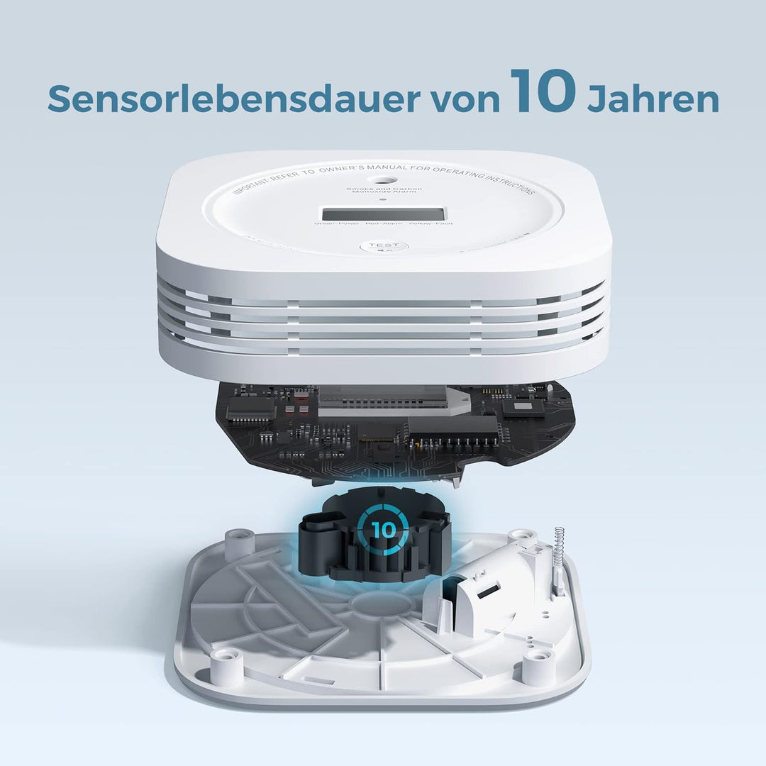 Rauch-CO Melder AEGISLINK Rauch-und Kohlenmonoxid-Melder, mit LCD Anzeige, Prüftaste und Austauschba