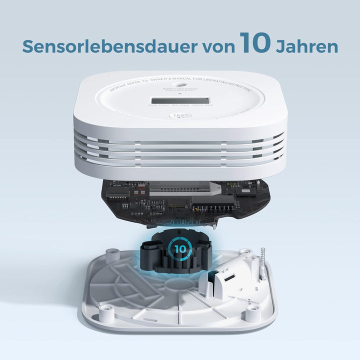 Rauch-CO Melder AEGISLINK Rauch-und Kohlenmonoxid-Melder, mit LCD Anzeige, Prüftaste und Austauschba