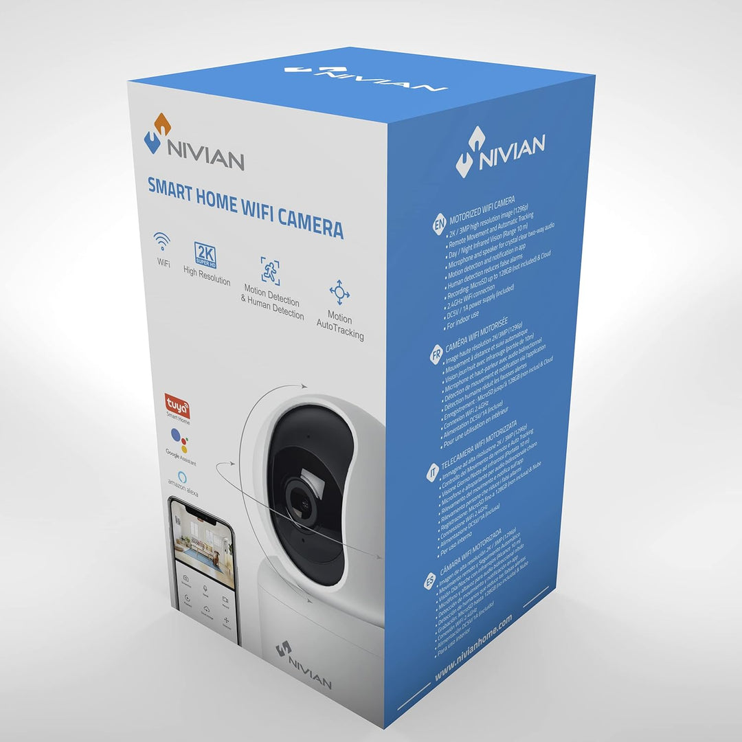 NIVIAN 360° WiFi Dome Überwachungskamera Stecker, 2K-Audio, bidirektionale Erkennung, Auto-Tracking,