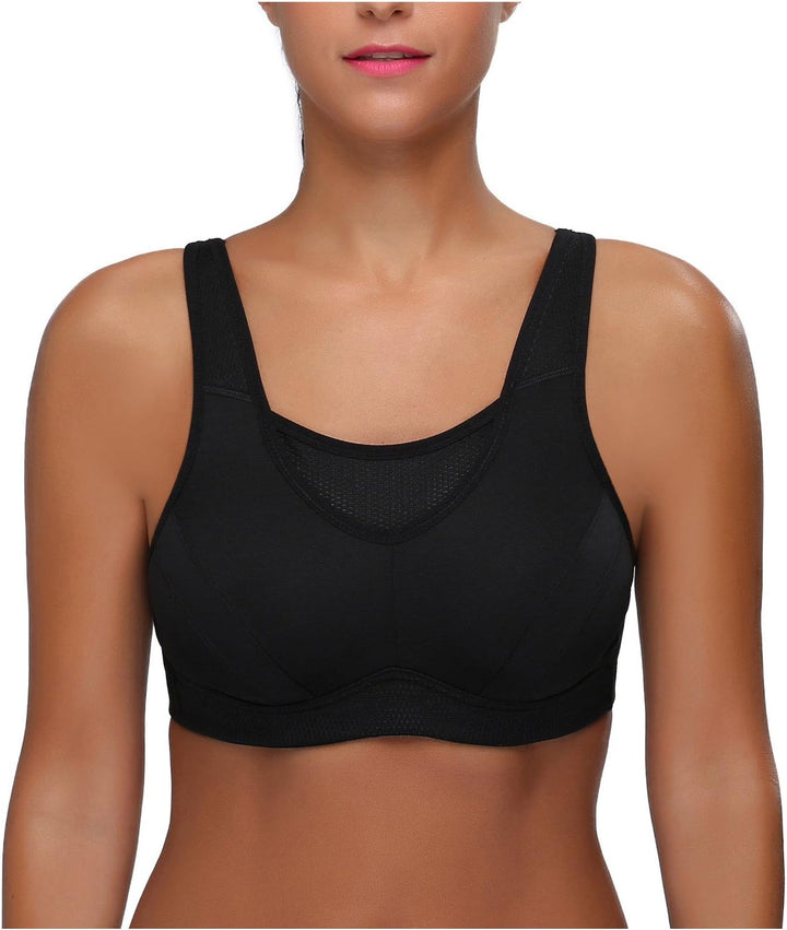 Wingslove Damen Sport BH ohne Bügel Nicht Gepolstert High Impact Bustier Halt Joggen BH 75C Schwarz,