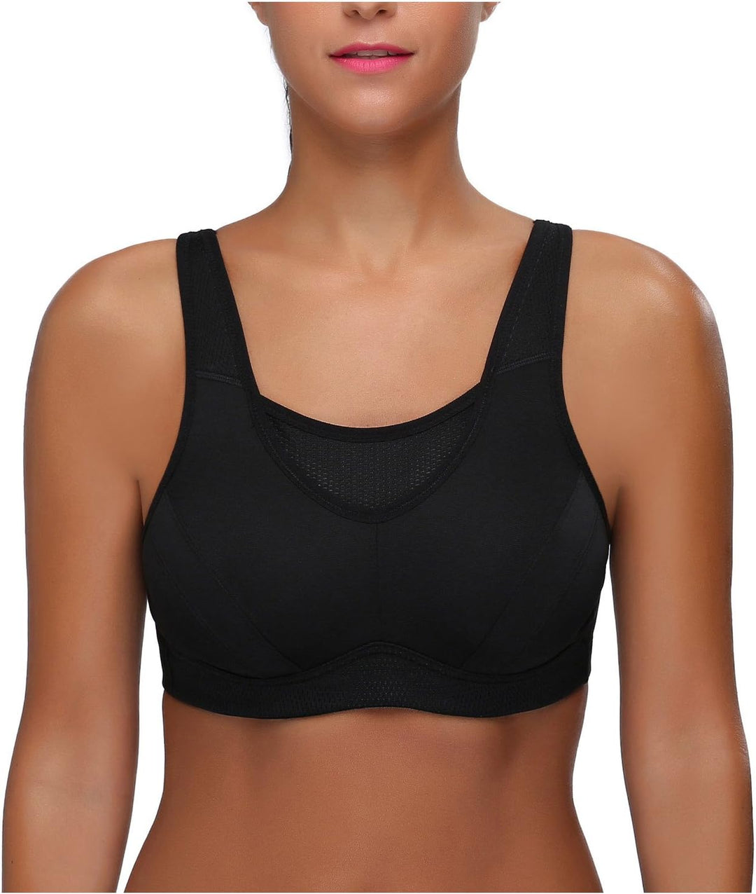 Wingslove Damen Sport BH ohne Bügel Nicht Gepolstert High Impact Bustier Halt Joggen BH 75B Schwarz,