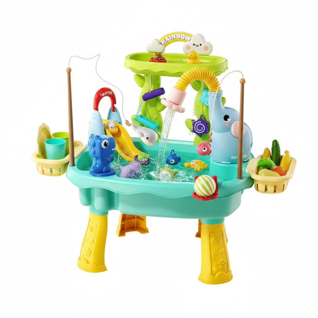 Wasserspieltisch, 2-lagige 6-in-1-Wassertabletts für Kinder mit Umlauf-, Rutschen- und Angelfunktion