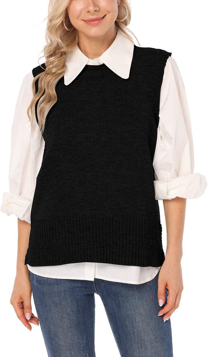 Dilgul Damen Weste Pullunder Ärmellos Weste Strick Winter Strickweste Pullover Rundhalsausschnitt St