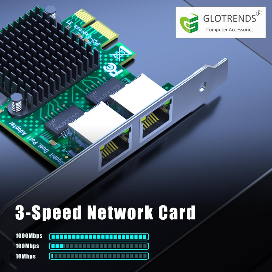 GLOTRENDS LE8202 2-Port Gigabit PCIe Ethernet Netzwerkkarte, 2 x RTL8111H Chip, 2 x RJ45 LAN Port, P