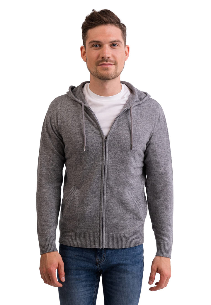 CASH-MERE.CH 100% Kaschmir Herren Kapuzenpullover | Hoodie mit Reissverschluss S Grau, S Grau