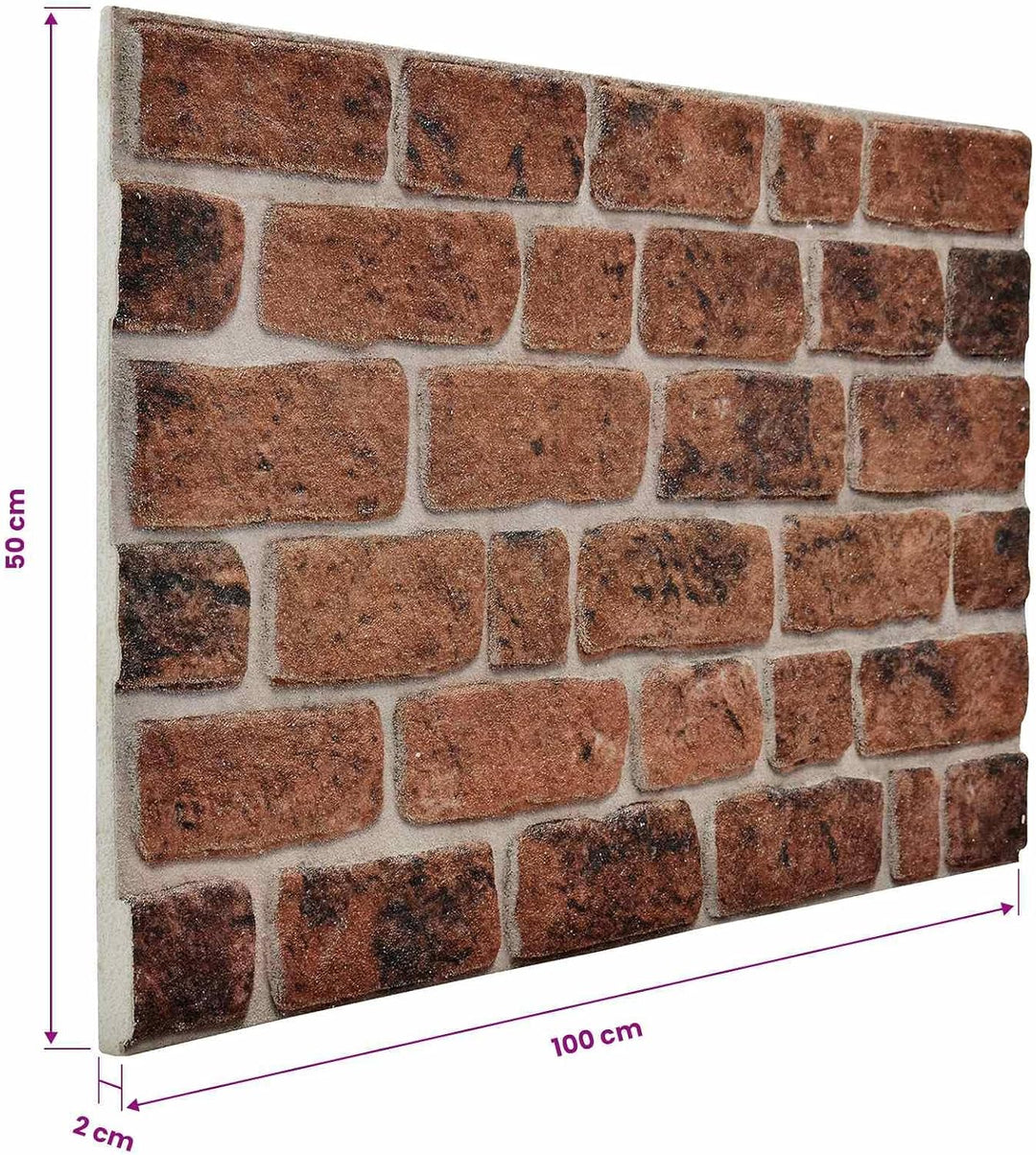 Wandpaneele 10 Pcs Braunes Ziegel 100 x 50 Cm EPS-Schaum | Leichtgewicht, Steinmuster, Klebemontage,