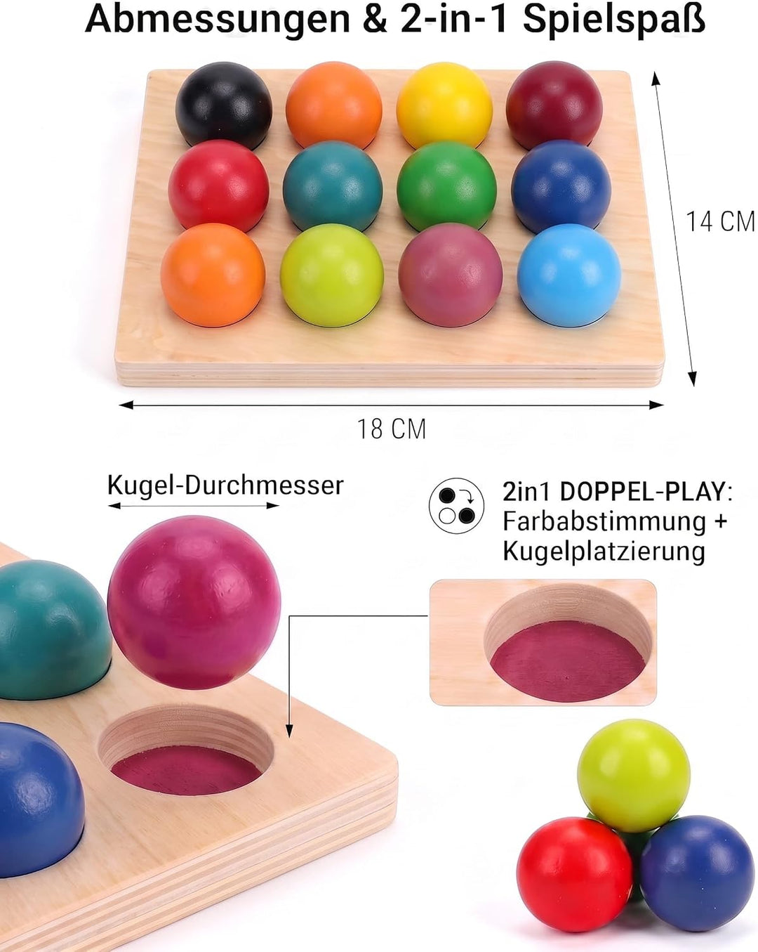 BESTonZON Montessori Holzspielzeug Farbsortierung Lernspiel für Kleinkinder, Regenbogen Sortierbrett