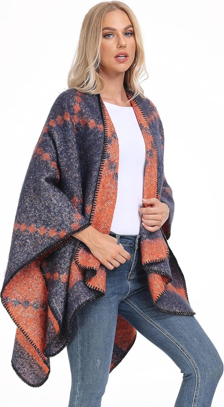 Shmily Girl Damen Poncho Winter Schal Decke Cape Elegant Warme Schultertuch Mantel Strickpullover Ei