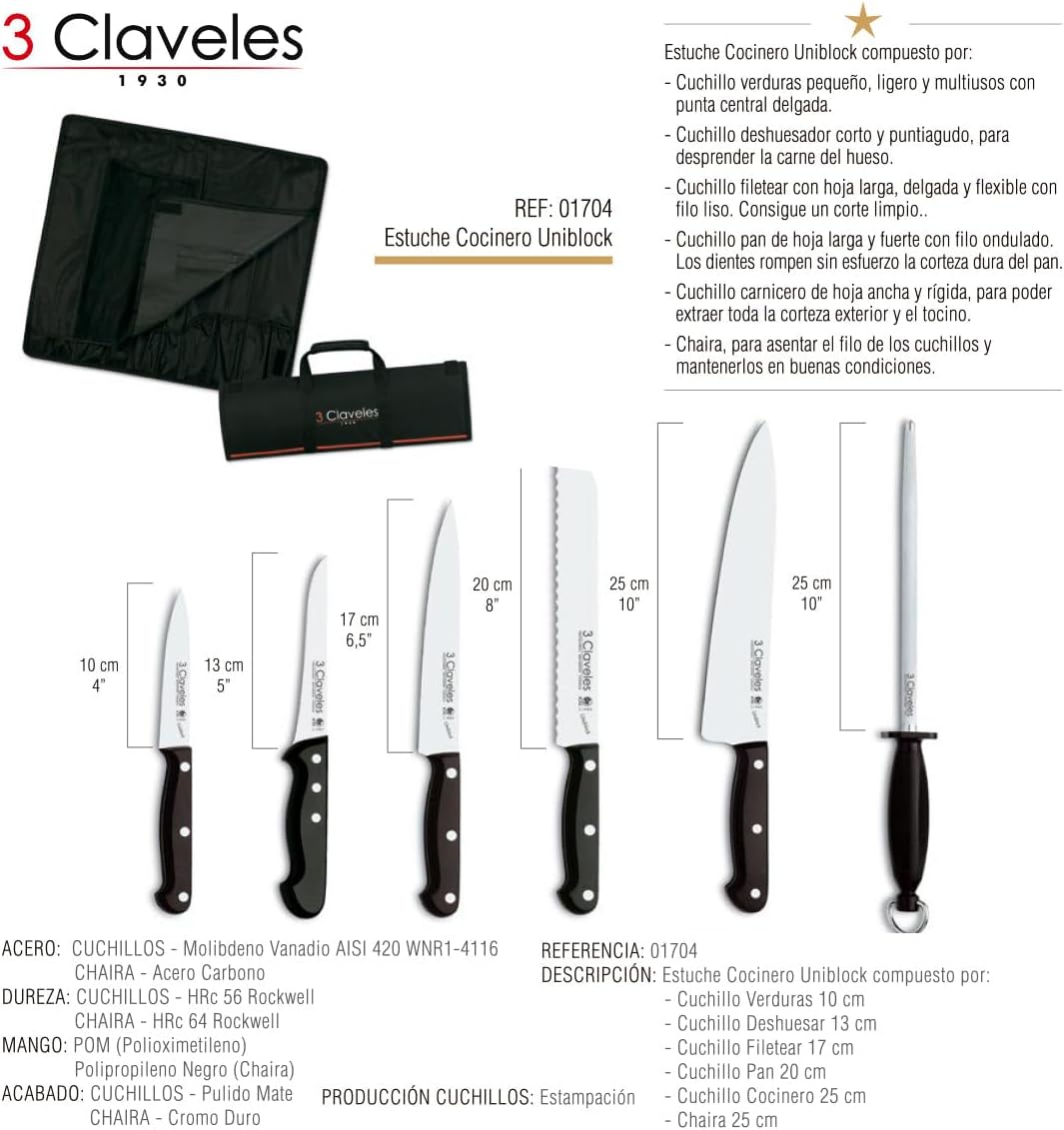 3 Claveles, Alloy Steel, Schwarz, 0 cm Set mit 5 Messern, Set mit 5 Messern