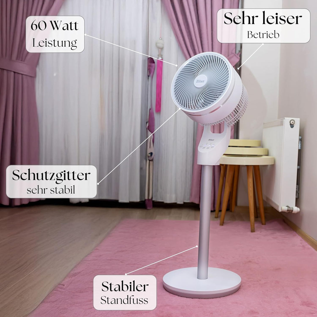 Zilan Standventilator leise mit Fernbedienung kraftvoller Ventilator mit Timer 60W energiesparend 3