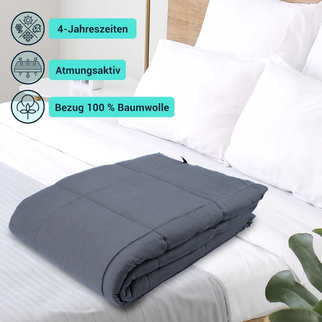 Komfort Gewichtsdecke 150 x 200cm, 7kg – Premium Baumwolle &amp; Glasperlen für Tiefe Entspannung, besse