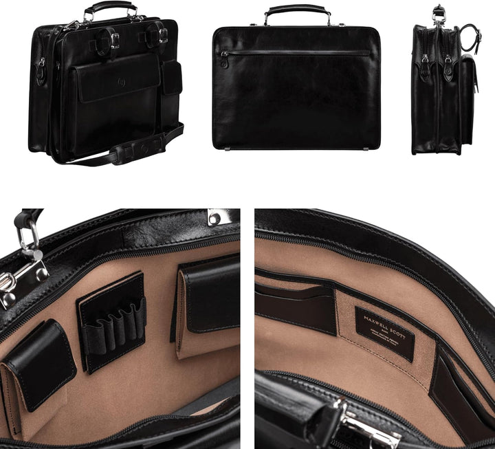 Maxwell Scott Luxus Herren Leder Aktentasche Alanzo in Schwarz, Schwarz