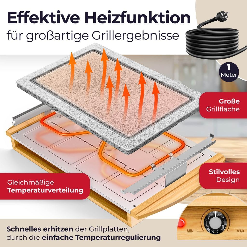 KESSER® Raclette-Grill mit Naturgrillstein, Grillplatte Tischgrill für 8 Personen, Elektrogrill Racl