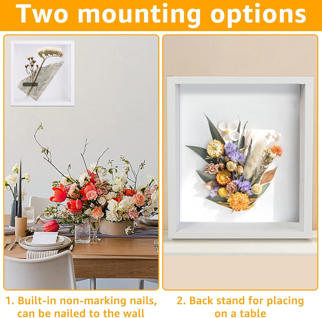 JMIATRY 4er Set 3D Bilderrahmen 20x20 CM, Bilderrahmen zum Befüllen, Weiss Objektrahmen Shadow Box f