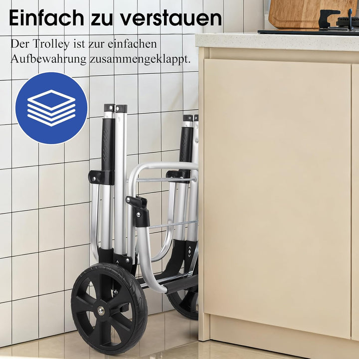 Einkaufstrolley klappbar mit 42L Volumen, Einkaufswagen mit Deckel Klappbarer Trolley zum Einkaufen,