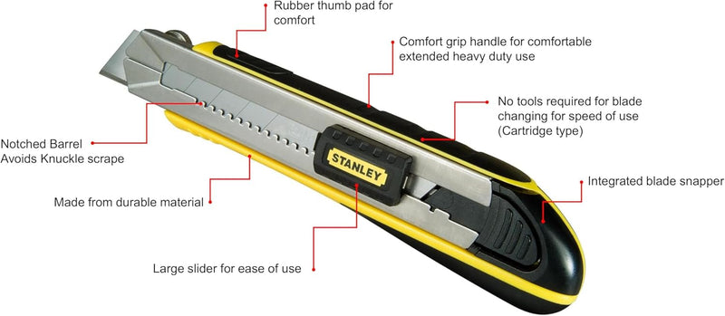 Stanley FatMax Cutter-Messer mit Magazin 0-10-486 (25mm Klingenbreite, 215mm Länge, Klingenführung a