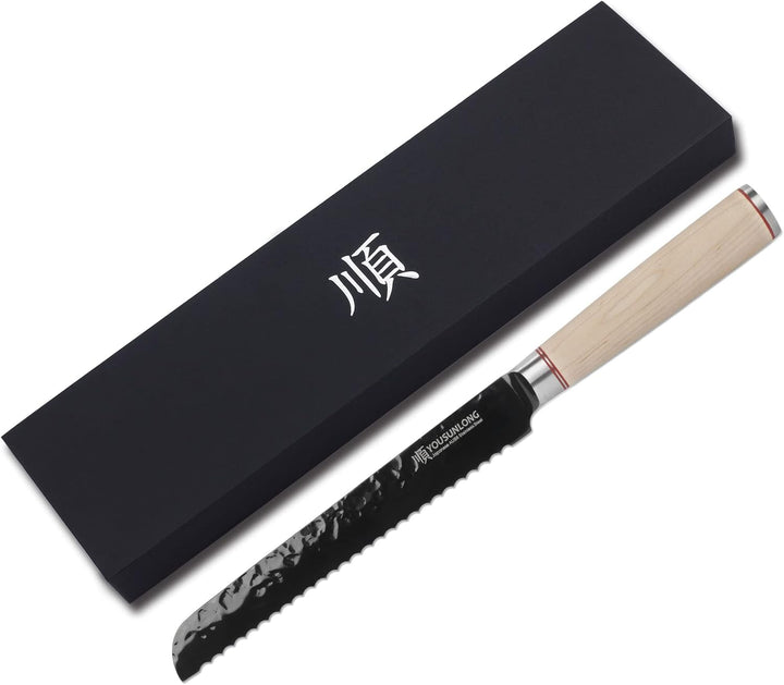 YOUSUNLONG Brotmesser 203mm Sägemesser - Japanischer AUS8 Stahl mit schwarzer Titanbeschichtung - Gr