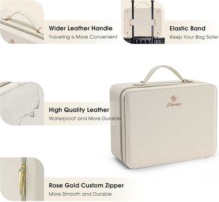 Leder-Kosmetiktasche mit LED-beleuchtetem Spiegel Reise-Kosmetikkoffer Einstellbare Helligkeit in 3