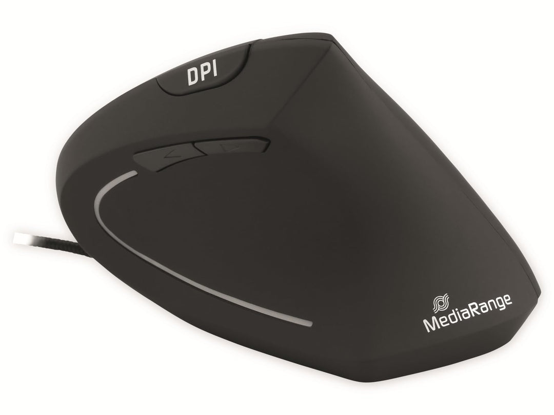 MediaRange ergonomische PC-Maus mit Kabel und 6 Tasten, vertikale Ausführung, DPI einstellbar, Optis