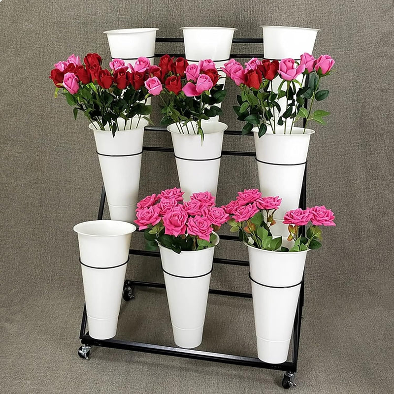 KEPMOGOH Blumenständer Mit Eimern, Blumenregal Mit Rädern, Robustes Bewegliches Blumenverkaufsstände