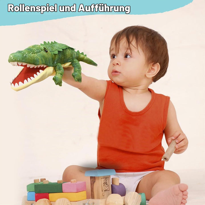 lilizzhoumax Krokodil Handpuppe Kuscheltier – Plüsch-Kasperlepuppe mit beweglichem Maul, Lustiges St