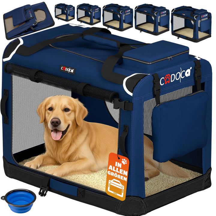 CADOCA® Hundebox faltbar Transportbox XXXL 101x70x70cm robust atmungsaktiv Transporttasche Auto Rück