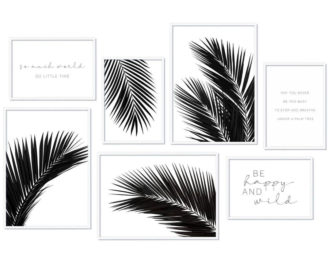 Hyggelig Home Premium Poster Set - 7 harmonische Bilder Palme schwarz weiss - Set Palmenblatt- mit R