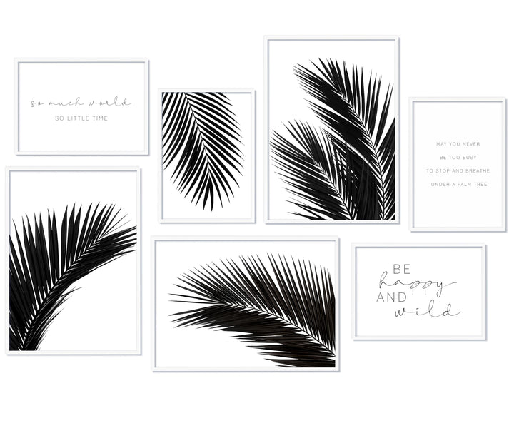 Hyggelig Home Premium Poster Set - 7 harmonische Bilder Palme schwarz weiss - Set Palmenblatt- mit R