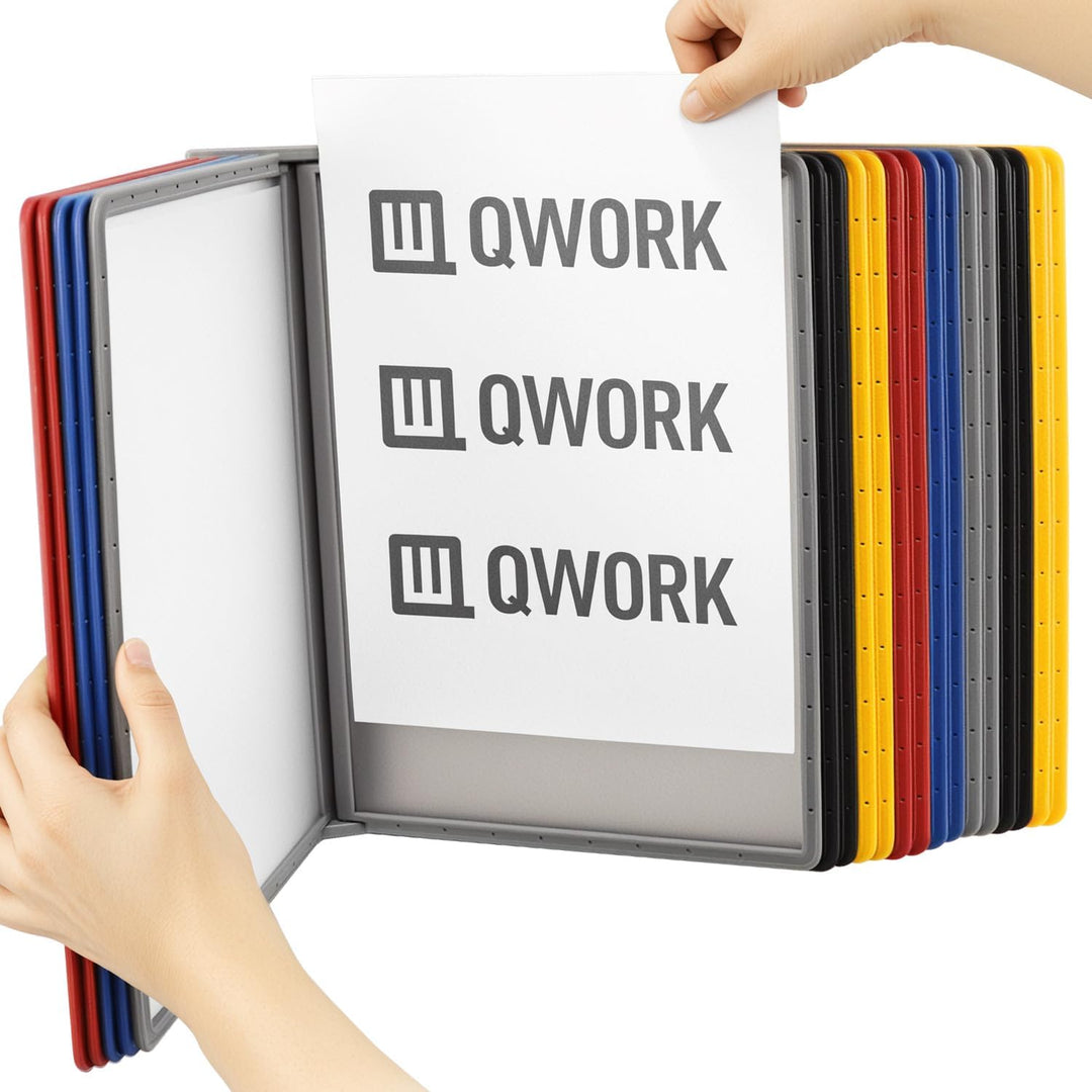 QWORK® Wand Sichttafelsystem - 20X Sichttafeln A4 - Mehrfarbig Dokumentenhalter für Messehallen, Res