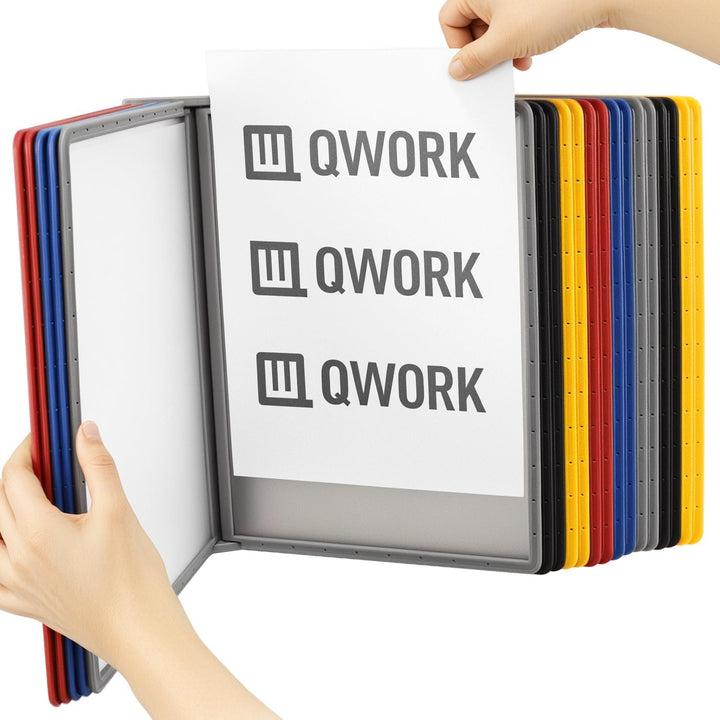 QWORK® Wand Sichttafelsystem - 20X Sichttafeln A4 - Mehrfarbig Dokumentenhalter für Messehallen, Res
