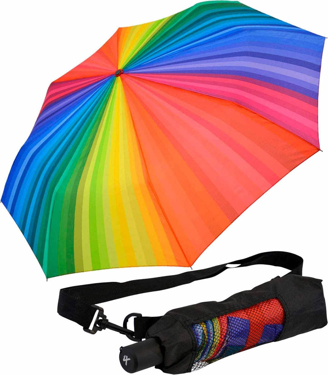 iX-brella Trekking XL Taschenschirm Rainbow 115 cm gross mit Umhängetasche Regenbogen, Regenbogen