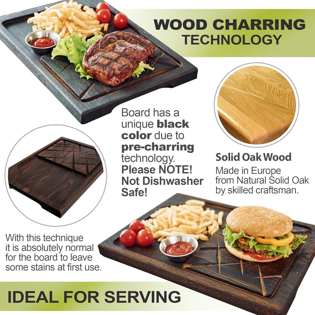 Steakbrett - Holzsteakbrett 35 x 25 - Holz Schneidebrett - Massiv Eiche Servierbrett - Servierplat