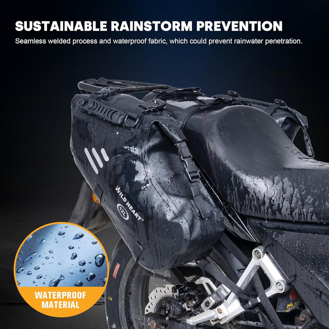 WILD HEART Motorrad Satteltaschen Wasserdicht 24L(12L*2) Motorrad Seitentaschen Packtaschen Kofferra
