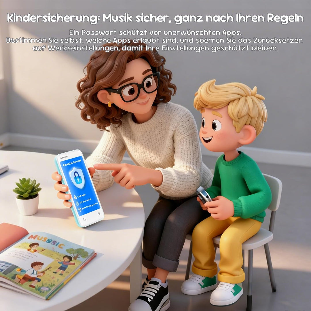 MP3-Player für Kinder, Kindersicherung, 16GB, unterstützt Spotify und Audible, Bluetooth und WLAN (M