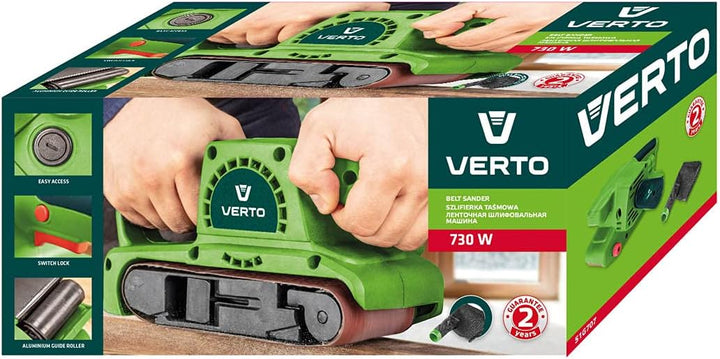 VERTO Bandschleifer 730W Endlosband 75 X 457 MM Staubabsaugung Zwei-Materialien-Komfortgriff, Schalt