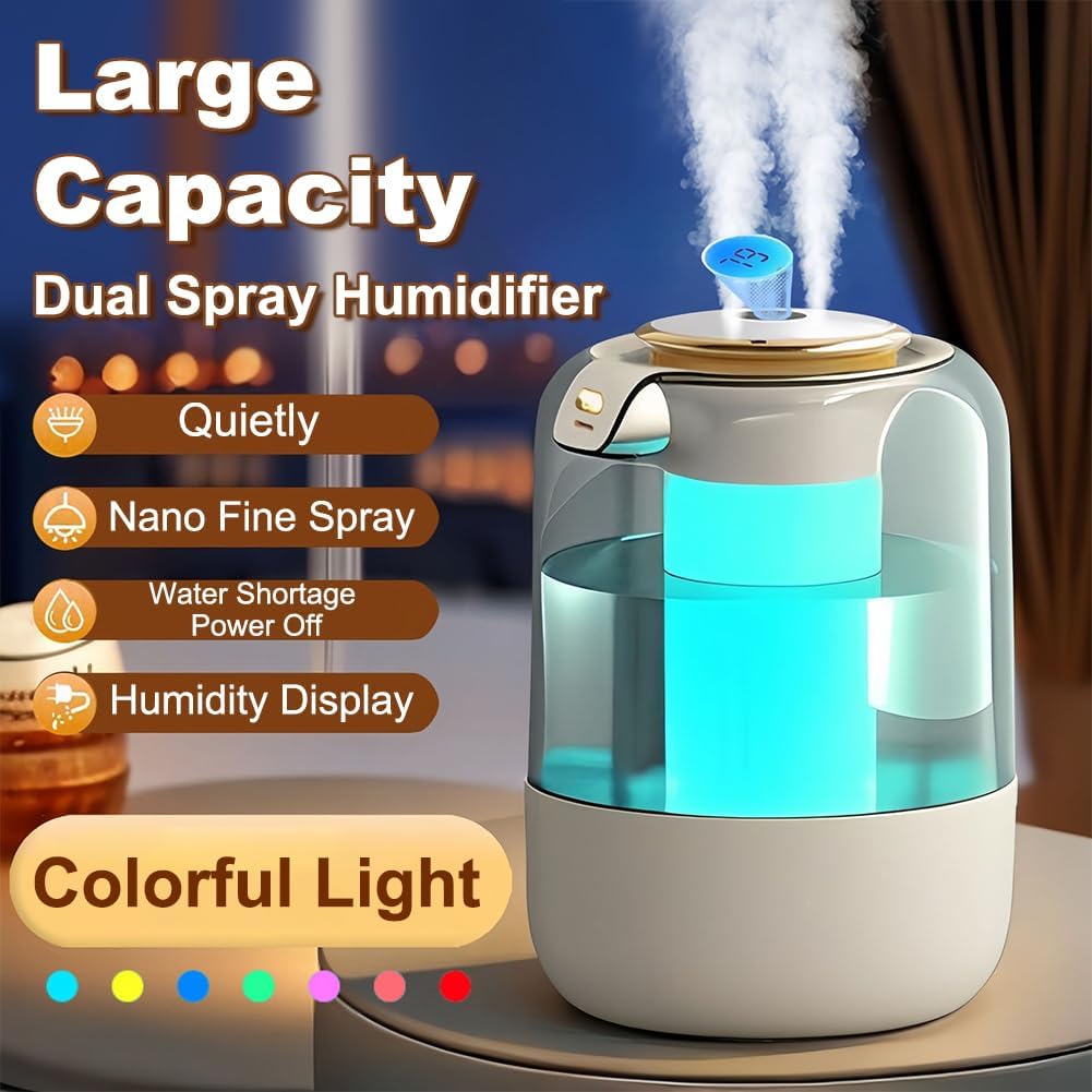 Luftbefeuchter Schlafzimmer Top-Fill Humidifier - 2L 360° Doppeldüse Raumbefeuchter mit 7 Farben Nac