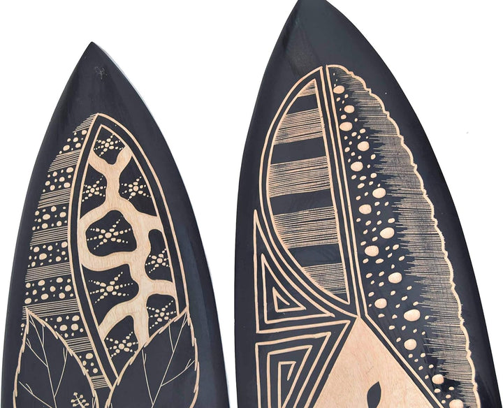 Interlifestyle 2 Tiki Deko Surfboards aus Hart Holz 100cm mit Hibiskus Motiv Surfboard Surfbrett Haw