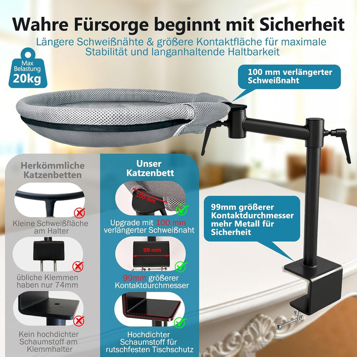 Höhenverstellbares Katzenbett für Schreibtisch Katzenkorb 360° Drehbar Katzen Schreibtisch Bett Häng